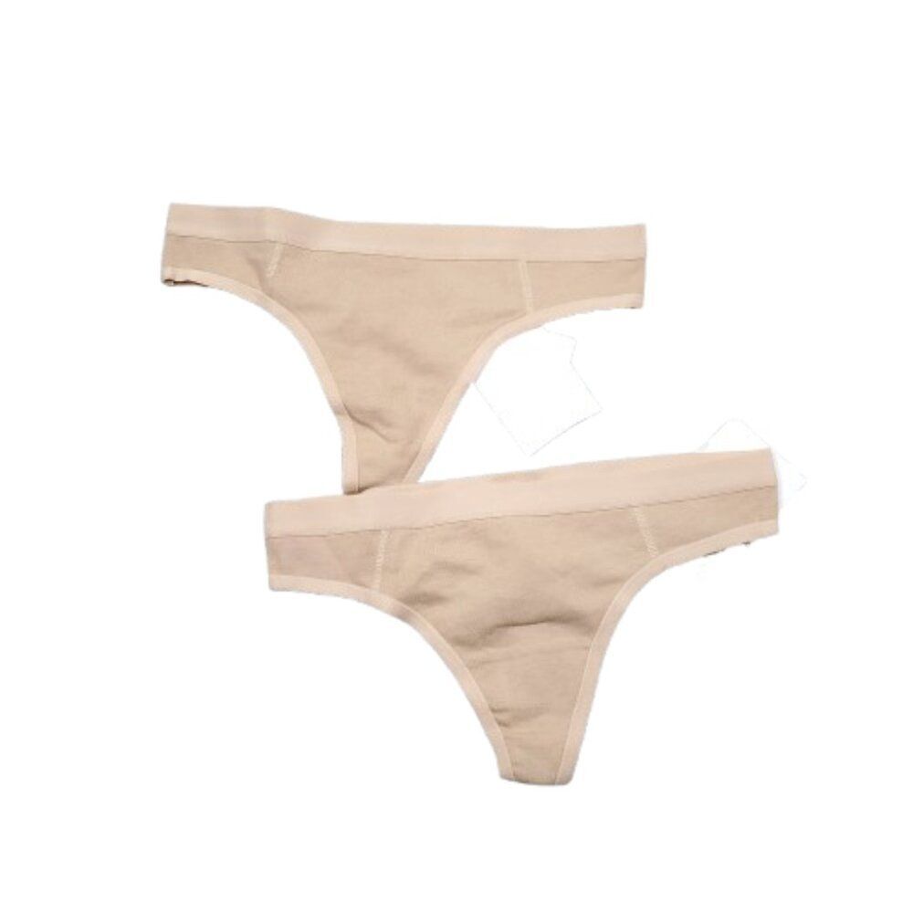 Aerie Cotton Flat Elastic Thong Set of 2 Pack Beige Tan Nude Size XS